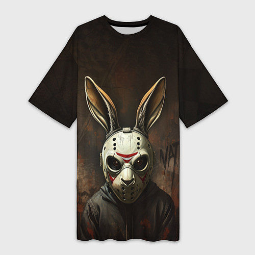 Женская длинная футболка Кролик в хоккейной маске / 3D-принт – фото 1