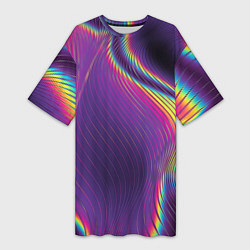 Женская длинная футболка Неоновые волны линии