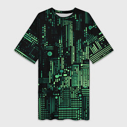 Футболка женская длинная Чёрно-зелёный абстракция точки полоски, цвет: 3D-принт
