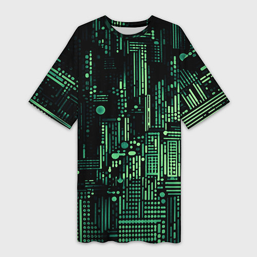 Женская длинная футболка Чёрно-зелёный абстракция точки полоски / 3D-принт – фото 1