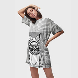 Футболка женская длинная Фенек в балахоне, цвет: 3D-принт — фото 2