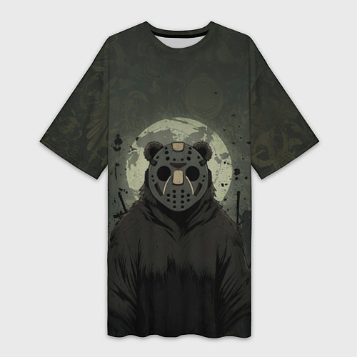 Женская длинная футболка Мишка в хоккейной маске / 3D-принт – фото 1