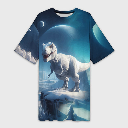 Женская длинная футболка Снежный динозавр - история вымирания / 3D-принт – фото 1