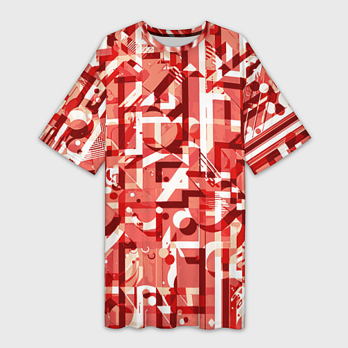 Женская длинная футболка Красно-белый объёмный эффект / 3D-принт – фото 1