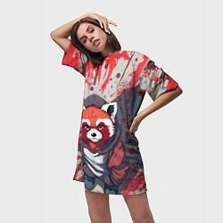 Футболка женская длинная Красная панда в капюшоне, цвет: 3D-принт — фото 2