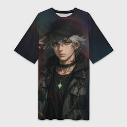 Футболка женская длинная Парень в кепке, цвет: 3D-принт