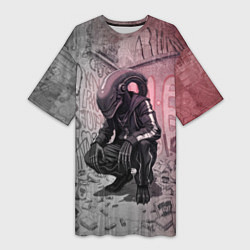 Футболка женская длинная Ксеноморф в розовых тонах, цвет: 3D-принт