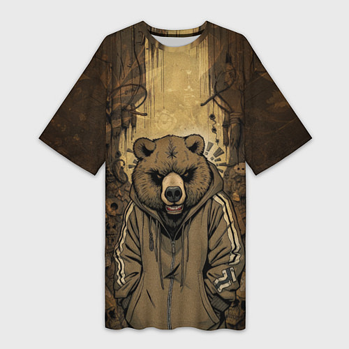 Женская длинная футболка Спортивный мишка / 3D-принт – фото 1