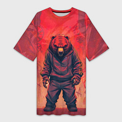 Футболка женская длинная Мишка на спорте, цвет: 3D-принт