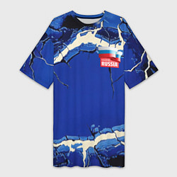 Футболка женская длинная Russia blue abstract, цвет: 3D-принт