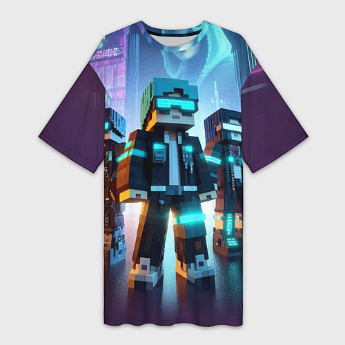 Женская длинная футболка Minecraft - neon metropolis ai art / 3D-принт – фото 1