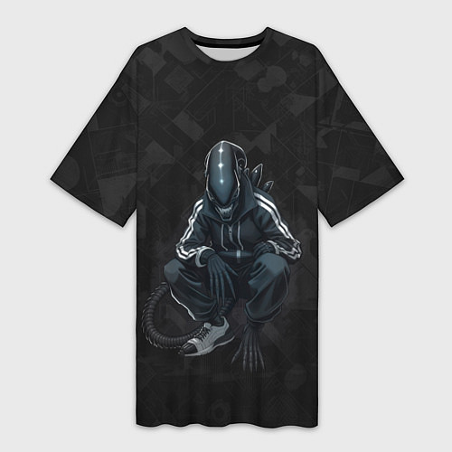 Женская длинная футболка Ксеноморф на корточках / 3D-принт – фото 1