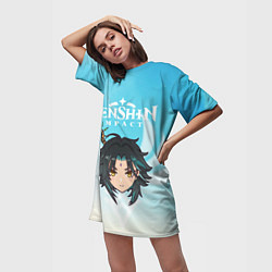 Футболка женская длинная Genshin Impact - персонаж Сяо, цвет: 3D-принт — фото 2