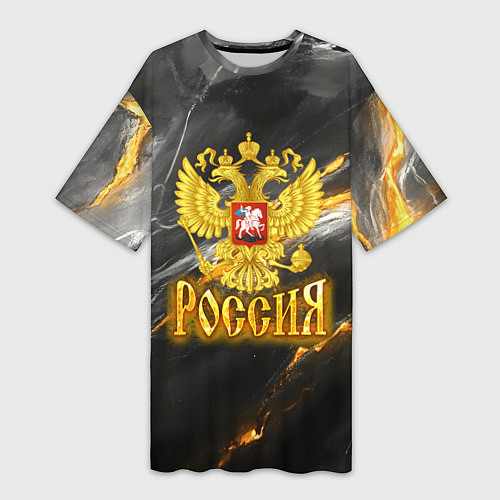 Женская длинная футболка Россия черно-желтый фон / 3D-принт – фото 1