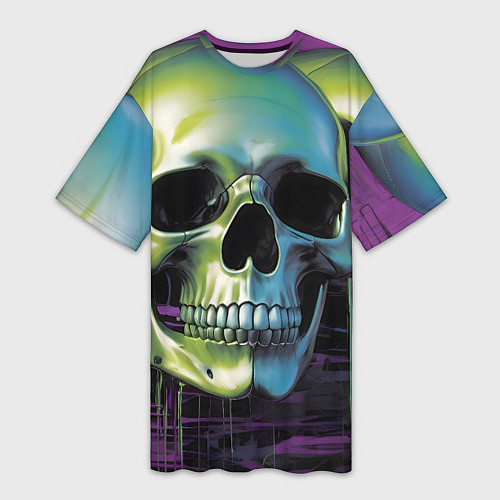 Женская длинная футболка Черепа отливающие неоном / 3D-принт – фото 1