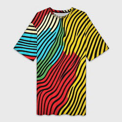Футболка женская длинная Абстрактные цветные линии, цвет: 3D-принт