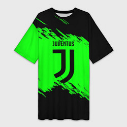 Футболка женская длинная Juventus черные краски, цвет: 3D-принт