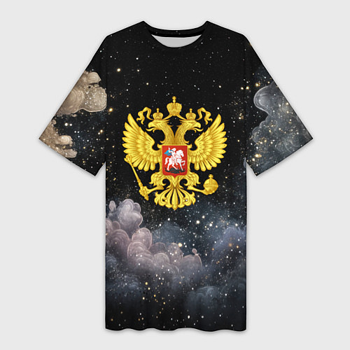 Женская длинная футболка Герб России на черном небе / 3D-принт – фото 1