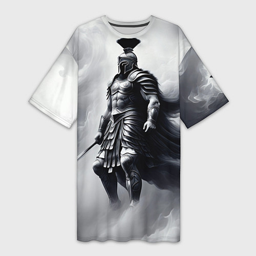 Женская длинная футболка Спартанский воин среди львов / 3D-принт – фото 1