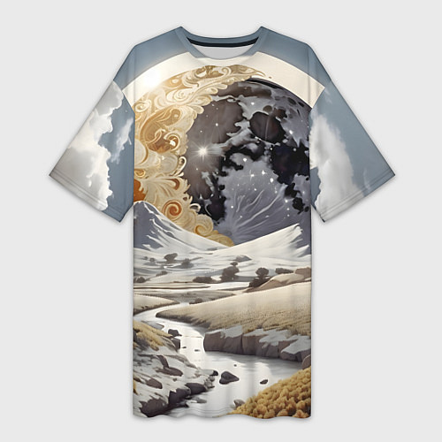 Женская длинная футболка Река и планеты / 3D-принт – фото 1