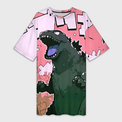 Футболка женская длинная Годзилла рычит, цвет: 3D-принт