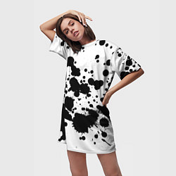 Футболка женская длинная Брызги черной краски, цвет: 3D-принт — фото 2