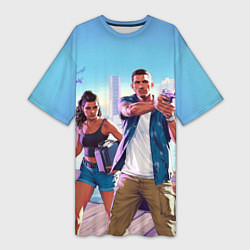 Женская длинная футболка GTA 6 главные герои