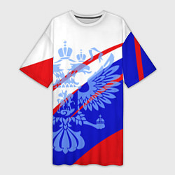 Женская длинная футболка Герб на фоне цветов флага бело-сине-красный