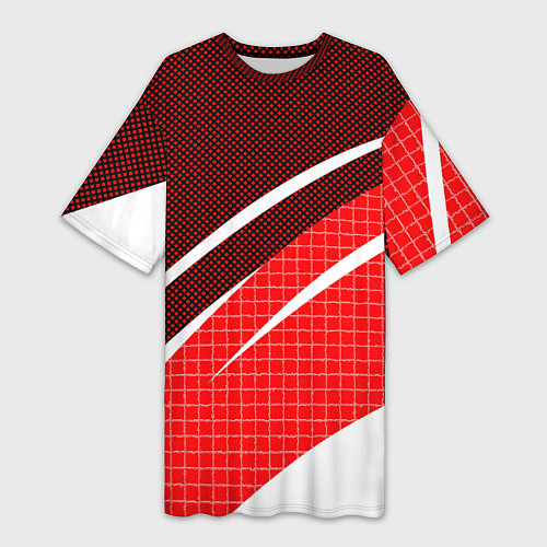 Женская длинная футболка Красно-белый абстрактный с полосами / 3D-принт – фото 1