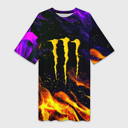 Футболка женская длинная Monster energy лого в огне, цвет: 3D-принт