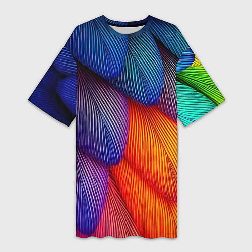 Женская длинная футболка Радужные перья попугая / 3D-принт – фото 1