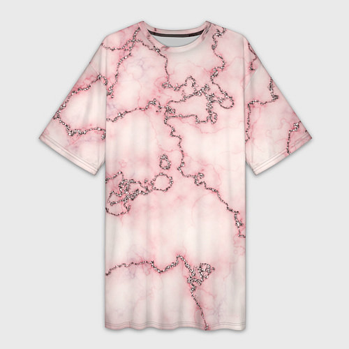 Женская длинная футболка Розовая абстракция с мраморной текстурой и блеском / 3D-принт – фото 1