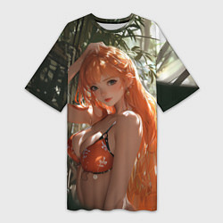 Футболка женская длинная Рыжая аниме девушка, цвет: 3D-принт