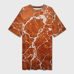 Футболка женская длинная Темно-оранжевый мрамор, цвет: 3D-принт