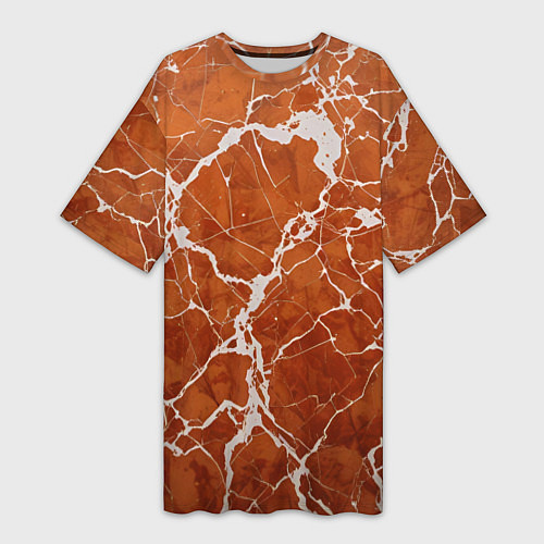 Женская длинная футболка Темно-оранжевый мрамор / 3D-принт – фото 1
