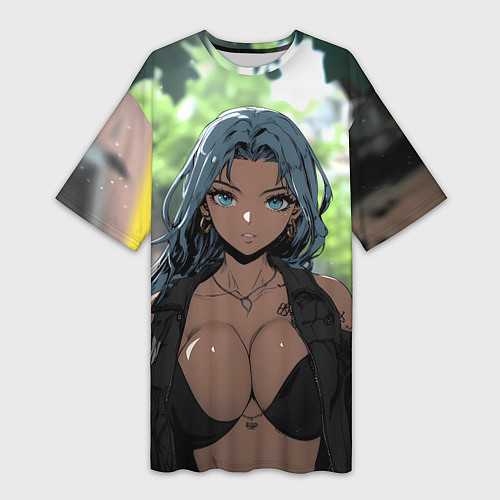 Женская длинная футболка Смуглая девушка с большой грудью / 3D-принт – фото 1