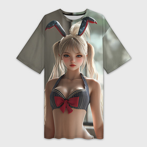 Женская длинная футболка Девушка блондинка с ушками зайца / 3D-принт – фото 1