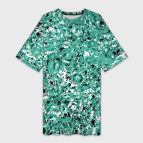 Женская длинная футболка Бирюзовый с чёрно-белыми пятнами / 3D-принт – фото 1