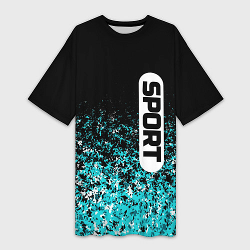 Женская длинная футболка Sport чёрно-голубой пятнистый / 3D-принт – фото 1