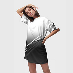 Футболка женская длинная Градиент с полосами из белого в тёмный, цвет: 3D-принт — фото 2