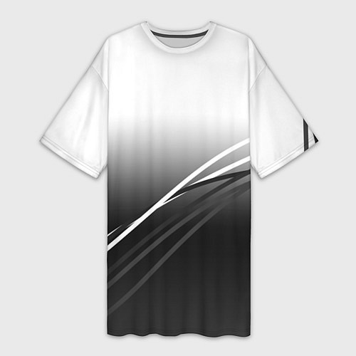 Женская длинная футболка Градиент с полосами из белого в тёмный / 3D-принт – фото 1