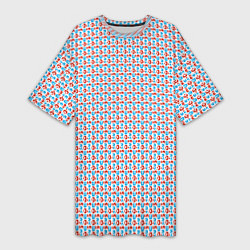 Футболка женская длинная Красно-синие фигуры на белом фоне, цвет: 3D-принт