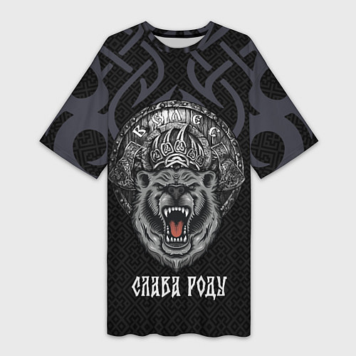Женская длинная футболка Медведь воин в щите / 3D-принт – фото 1
