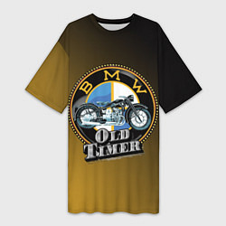 Футболка женская длинная Ретро мотоцикл BMW, цвет: 3D-принт