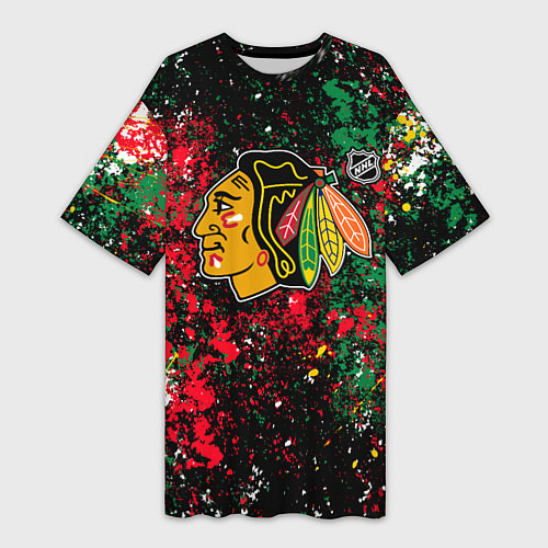 Женская длинная футболка Chicago Blackhawks NHL black / 3D-принт – фото 1