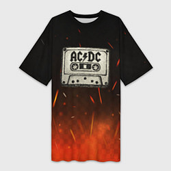 Футболка женская длинная ACDC лого на кассете, цвет: 3D-принт