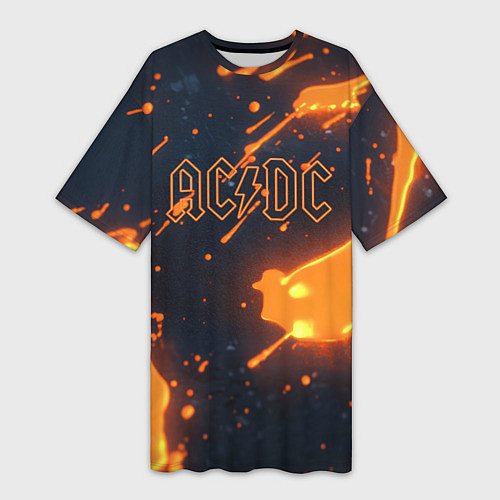 Женская длинная футболка ACDC оранжевый логотип / 3D-принт – фото 1