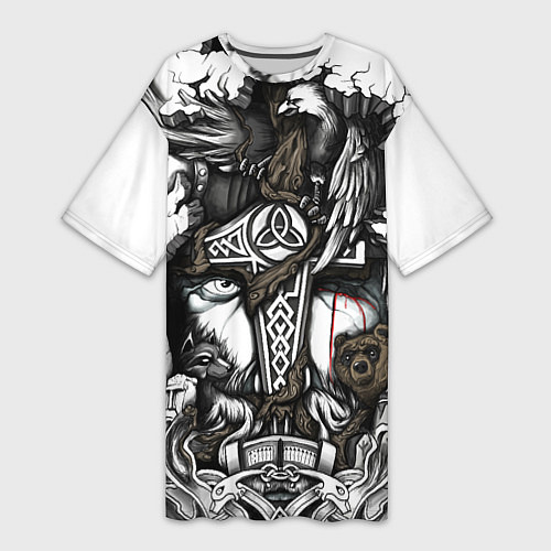 Женская длинная футболка Языческий бог воинов / 3D-принт – фото 1