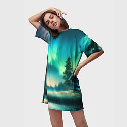 Футболка женская длинная Салатневое небо, цвет: 3D-принт — фото 2