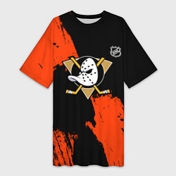 Женская длинная футболка Анахайм Дакс - оранжевая краска